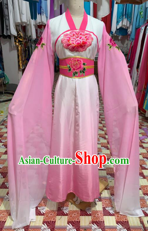 China Ancient Palace Lady Garment Costumes Huangmei Opera Court Maid Pink Dress Outfits Traditional Peking Opera Actress Clothing