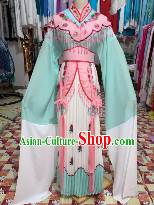 China Traditional Peking Opera Actress Clothing Ancient Noble Lady Garment Costumes Shaoxing Opera Princess Green Dress Outfits