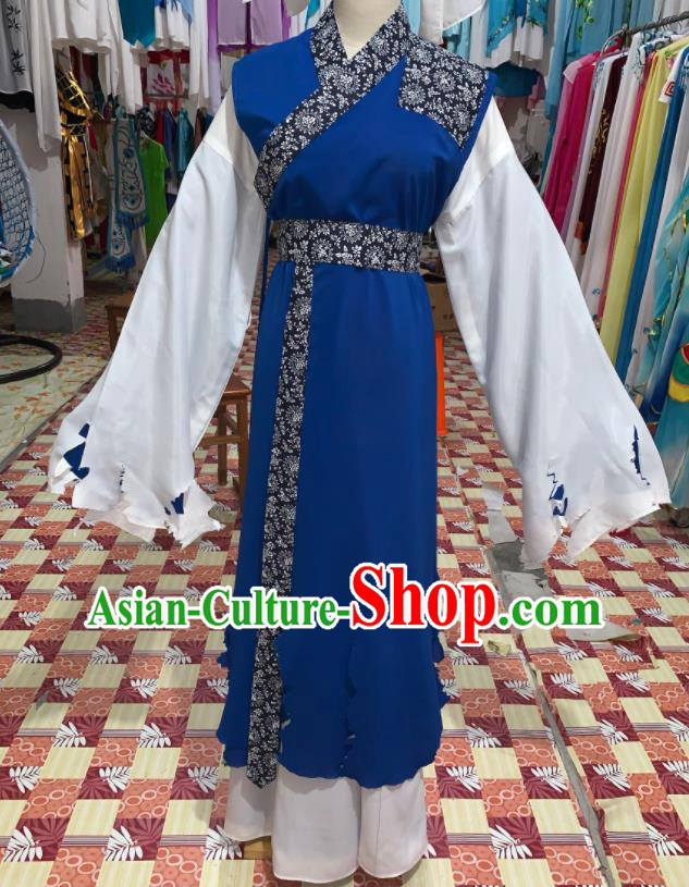 China Shaoxing Opera Beggar Garment Costumes Beijing Opera Xiaosheng Blue Robe Uniforms Traditional Opera Scholar Clothing
