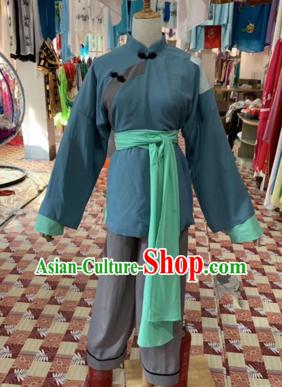 China Shaoxing Opera Pauper Navy Outfits Traditional Peking Opera Xiaodan Clothing Ancient Servant Girl Garment Costumes