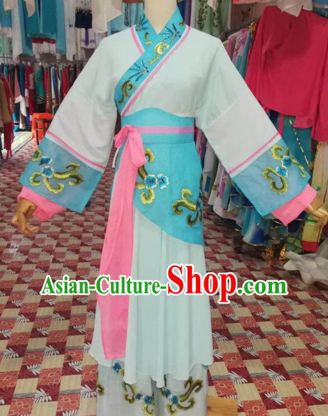 China Ancient Village Girl Garment Costumes Shaoxing Opera Country Lady Light Blue Dress Outfits Traditional Peking Opera Xiaodan Clothing