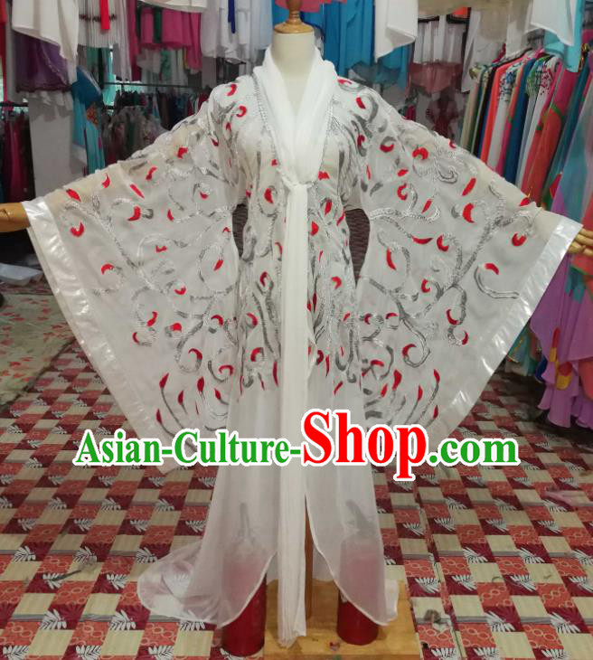 China Shaoxing Opera Bai Suzhen White Dress Outfits Traditional Peking Opera Distressed Woman Clothing Ancient Empress Garment Costumes