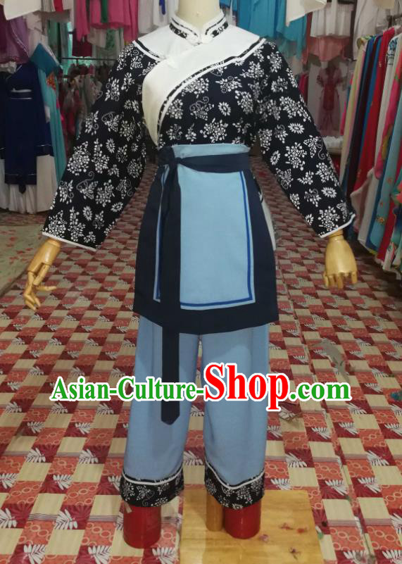 China Traditional Peking Opera Servant Woman Clothing Ancient Country Female Garment Costumes Shaoxing Opera Pauper Dress Outfits