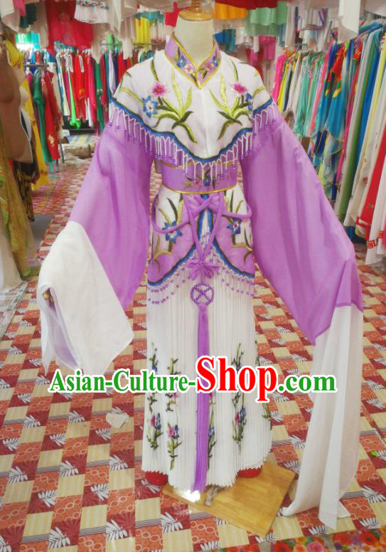 China Traditional Peking Opera Noble Lady Clothing Ancient Princess Garment Costumes Shaoxing Opera Actress Lilac Dress Outfits