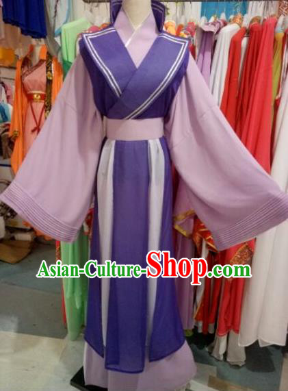 China Traditional Opera Butterfly Love Liang Shanbo Clothing Shaoxing Opera Scholar Garments Beijing Opera Xiaosheng Purple Robe Uniforms