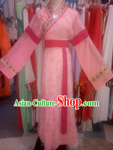 China Shaoxing Opera Servant Girl Pink Dress Outfits Traditional Peking Opera Xiaodan Clothing Ancient Maid Lady Garment Costume