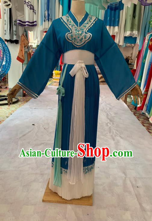 China Shaoxing Opera Actress Blue Dress Outfits Traditional Peking Opera Qingyi Clothing Ancient Village Woman Garment Costumes