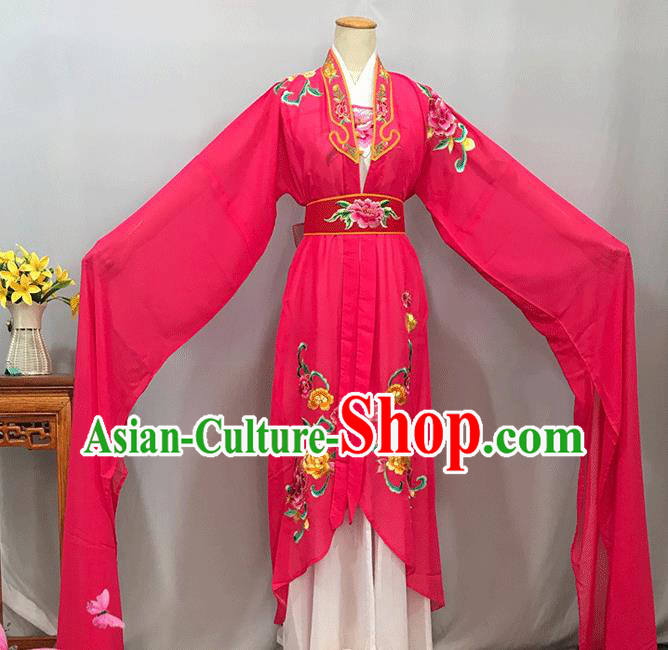 China Peking Opera Hua Tan Rosy Water Sleeve Dress Outfits Ancient Fairy Garment Costumes Traditional Yueju Opera Princess Clothing