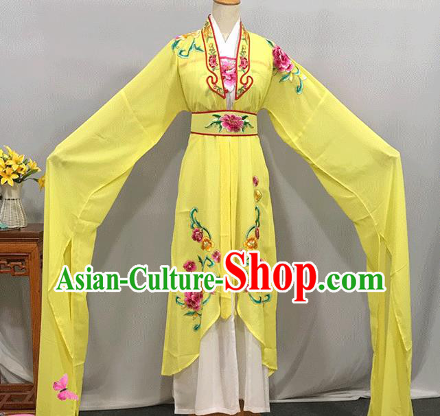 China Traditional Yueju Opera Princess Clothing Peking Opera Hua Tan Yellow Water Sleeve Dress Outfits Ancient Fairy Garment Costumes