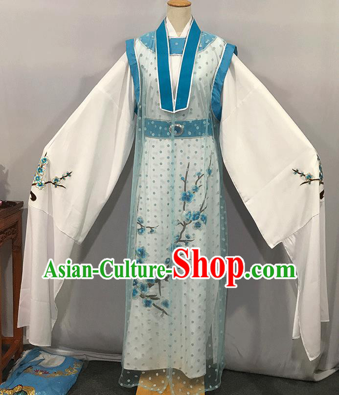 China Beijing Opera Xiaosheng White Robe Uniforms Traditional Huangmei Opera Scholar Clothing Opera Poet Li Shangyin Garment Costume