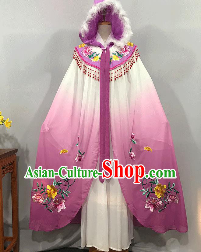 China Ancient Princess Clothing Traditional Shaoxing Opera Actress Mantle Peking Opera Hua Tan Embroidered Lilac Cape