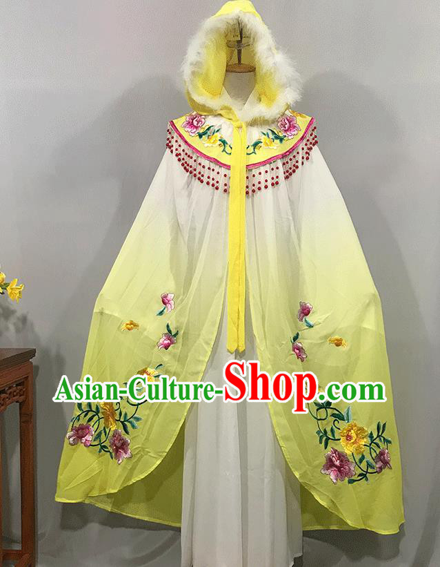 China Peking Opera Diva Embroidered Yellow Cape Ancient Court Lady Clothing Traditional Shaoxing Opera Princess Mantle
