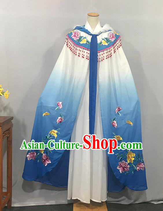 China Ancient Court Lady Clothing Traditional Shaoxing Opera Princess Mantle Peking Opera Diva Embroidered Blue Cape
