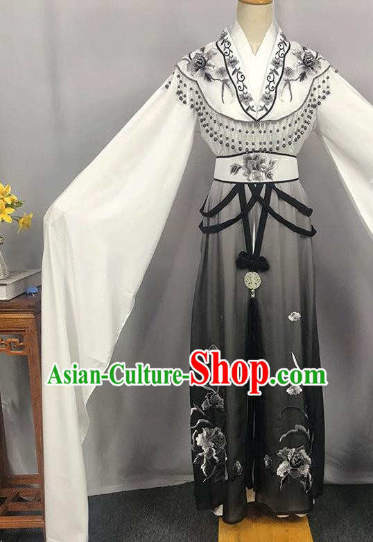 China Ancient Fairy Garment Costumes Traditional Yue Opera Princess Grey Dress Outfits Peking Opera Hua Tan Clothing