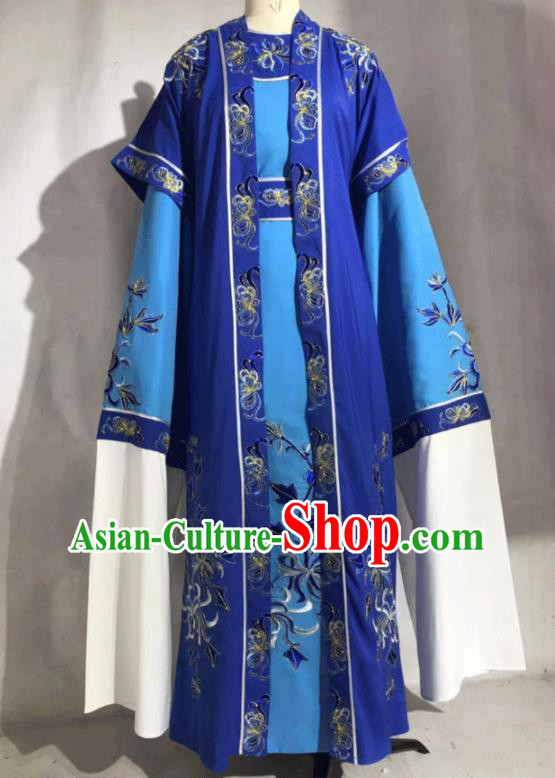 China Traditional Opera Prince Garment Costume Beijing Opera Xiaosheng Blue Robe Uniforms Shaoxing Opera Noble Childe Clothing