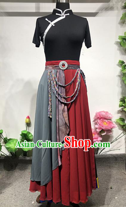 Chinese Zang Ethnic Performance Costume Woman Dance Garments Minority Folk Dance Dress Outfits Tibetan Nationality Dance Clothing