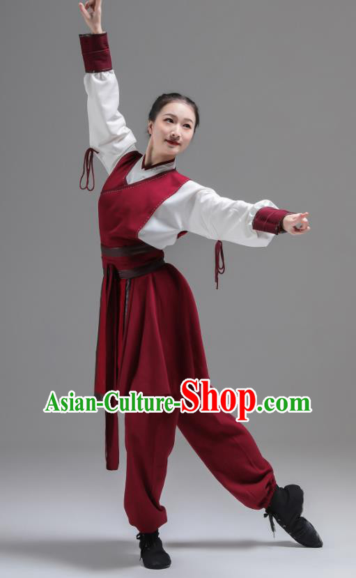 China Kung Fu Dance Fashion Classical Dance Clothing Women Martial Arts Performance Costume Sword Dance Red Uniforms