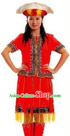 Chinese Taiwan Minority Woman Red Dress Ethnic Stage Performance Outfits Gaoshan Nationality Folk Dance Clothing Amei Dance Garments