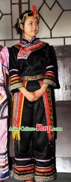 Chinese Woman Dance Garments Dong Minority Festival Dress Ethnic Stage Performance Black Outfits She Nationality Folk Dance Clothing