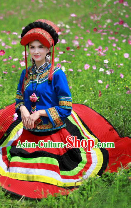 Chinese Ethnic Performance Outfits Yi Nationality Woman Clothing Liangshan Torch Festival Dance Garments Bouyei Minority Folk Dance Dress