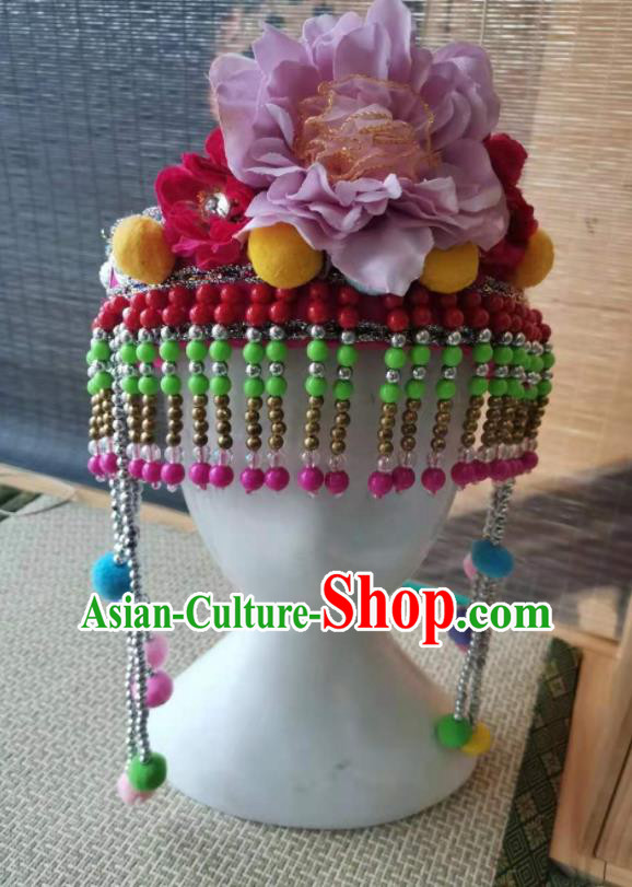 Chinese Lisu Ethnic Folk Dance Hat Pumi Nationality Children Headwear Nujiang Lisor Minority Girl Headdress