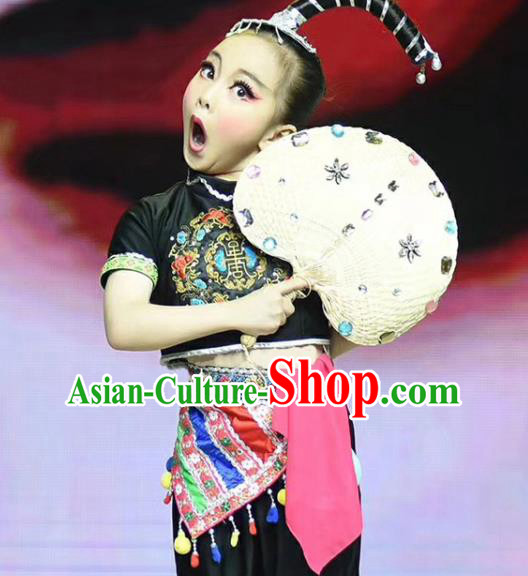 China Fan Dance Yangko Costumes Kids Folk Dance Clothing Children Stage Performance Black Suits