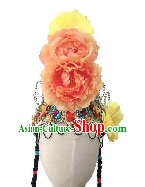 Chinese Classical Dance Hair Accessories Yangko Dance Hat Traditional Opera Dance Headpiece Woman Stage Performance Headdress