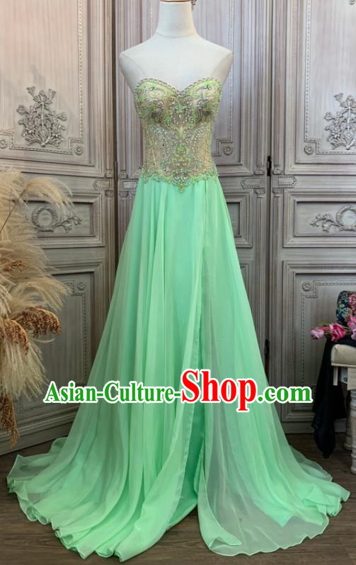 Vintage Ballroom Dance Clothing European Party Garment Costume Annual Meeting Formal Attire Light Green Tube Full Dress