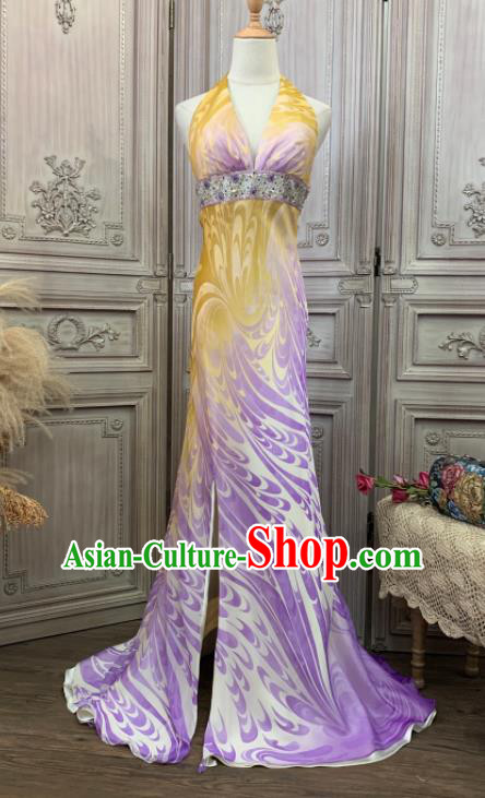 Top Lilac Chiffon Full Dress Ballroom Dance Clothing European Party Vintage Garment Costume Annual Meeting Formal Attire