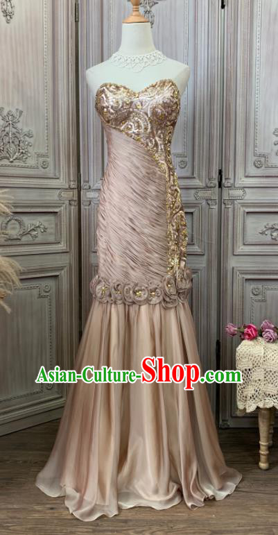 Top Waltz Dance Clothing European Vintage Garment Costume Annual Meeting Formal Attire Wedding Champagne Satin Full Dress