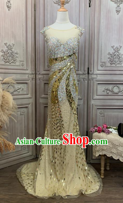 Top Wedding Trailing Full Dress Waltz Dance Diamond Clothing European Vintage Garment Costume Annual Meeting Formal Attire