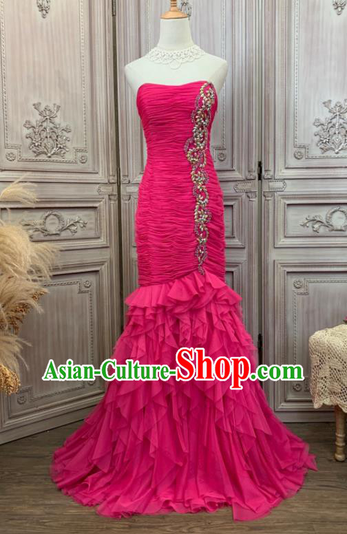 Top Waltz Dance Clothing European Princess Garment Costume Annual Meeting Formal Attire Wedding Rosy Veil Fishtail Full Dress