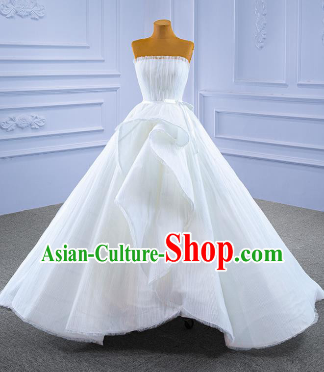 Custom Luxury Bridal Gown Wedding Dress Ceremony Formal Garment Bride White Bubble Dress Stage Performance Costume