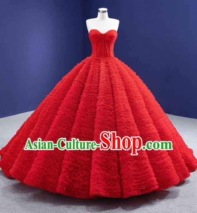 Custom Stage Performance Costume Luxury Bridal Gown Wedding Dress Ceremony Formal Garment Bride Red Veil Trailing Dress
