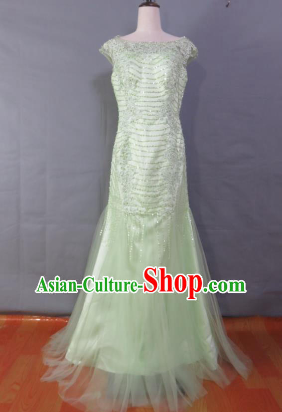 Top Compere Formal Attire Women Catwalks Garment Costume Annual Meeting Clothing Bridesmaid Light Green Full Dress