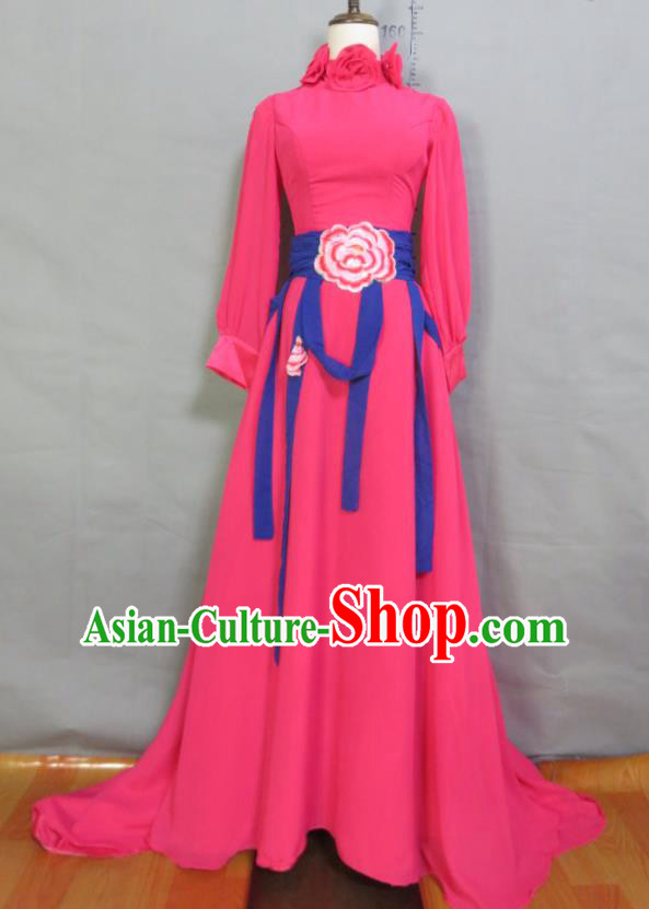 Top Compere Formal Attire Women Chorus Garment Costume Annual Meeting Performance Clothing Bridesmaid Rosy Full Dress
