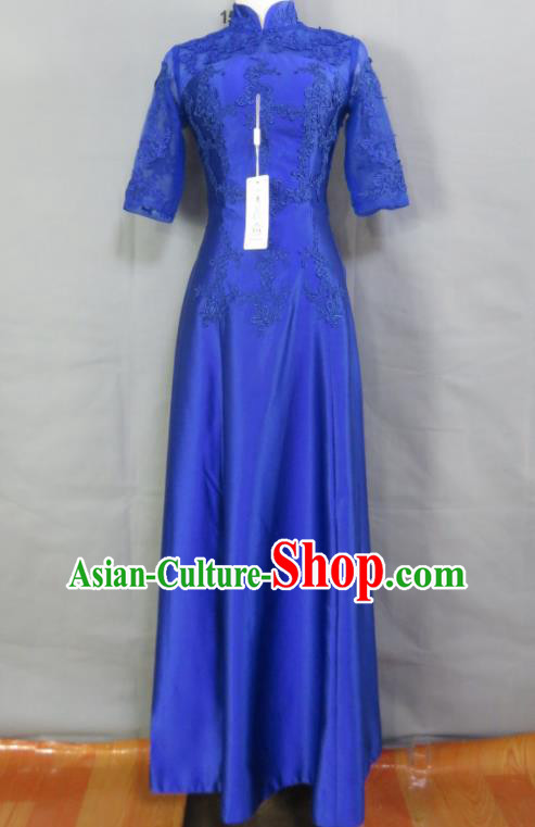 Top Annual Meeting Performance Clothing Bridesmaid Royalblue Full Dress Compere Formal Attire Women Chorus Garment Costume