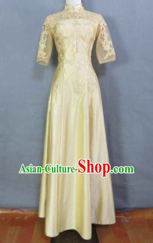 Top Women Chorus Garment Costume Annual Meeting Performance Clothing Bridesmaid Yellow Full Dress Compere Formal Attire