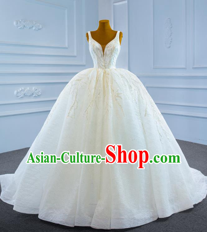 Custom Catwalks Formal Costume Ceremony Vintage Clothing Luxury Wedding Dress Compere Garment Marriage Bride White Trailing Full Dress