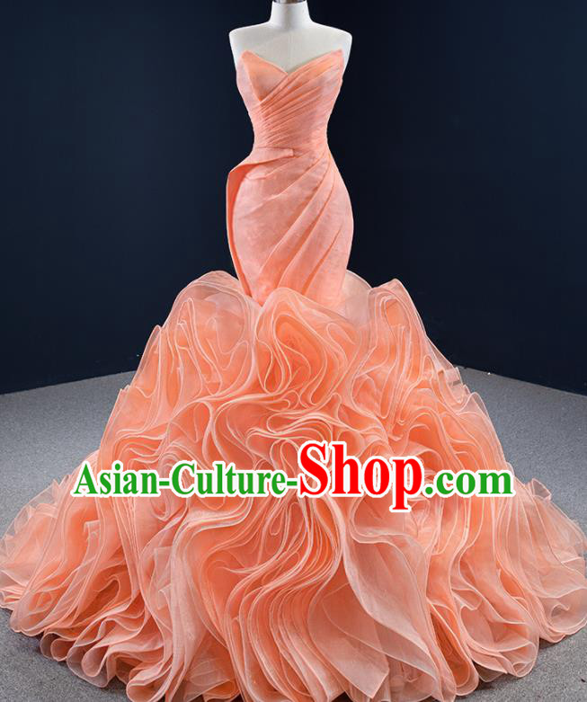 Custom Vintage Flowers Fishtail Wedding Dress Luxury Formal Garment Compere Orange Full Dress Catwalks Princess Costume Ceremony Bride Clothing