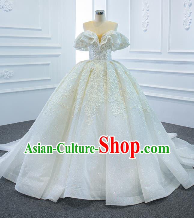 Custom Catwalks Princess Costume Vintage Bride Clothing Wedding Dress Marriage Embroidery Lace Formal Garment Compere Luxury Trailing Full Dress