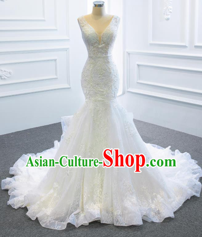 Custom Marriage Formal Garment Compere Luxury Long Trailing Full Dress Catwalks Princess Costume Bride Clothing Vintage Wedding Dress