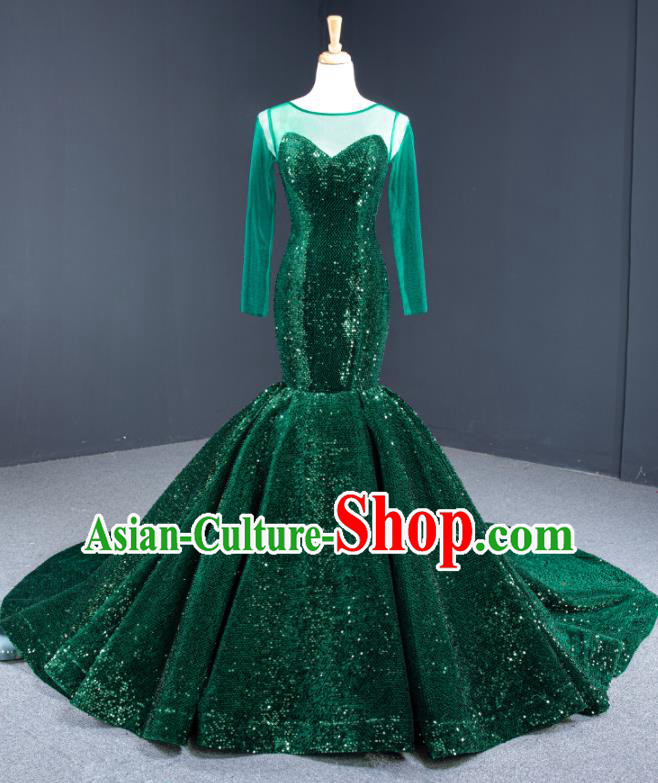Custom Luxury Green Wedding Dress Compere Formal Garment Marriage Fishtail Full Dress Catwalks Princess Costume Vintage Bride Clothing