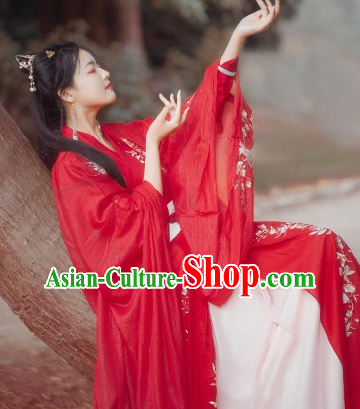 China Traditional Wedding Historical Costumes Ancient Bride Red Hanfu Dress Garments Jin Dynasty Princess Clothing Full Set