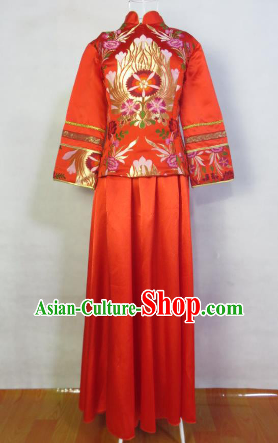 China Wedding Garment Costumes Classical Red Cheongsam Dress Traditional Xiuhe Suits Bride Toasting Clothing