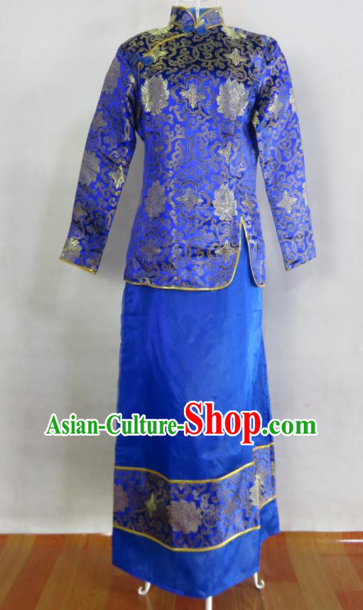 China Wedding Garment Costume Ancient Bridegroom Royalblue Brocade Outfits Tang Suits Jacket and Robe