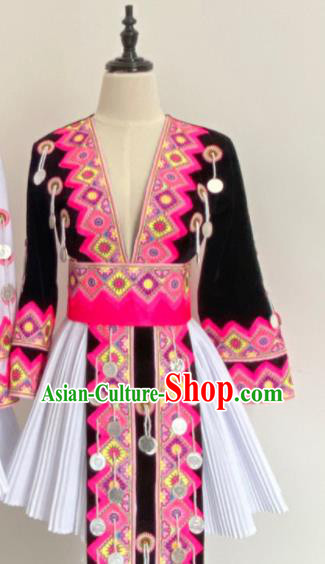 China Miao Nationality Wedding Costumes Ethnic Performance Clothing Traditional Hmong Skirt Outfits Yunnan Minority Folk Dance Garments