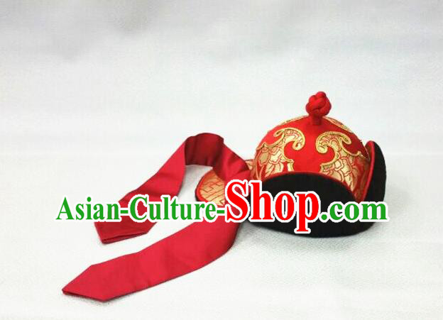 China Mongolian Nationality Wedding Headdress Mongol Nationality Royal Highness Headwear Handmade Folk Dance Red Hat