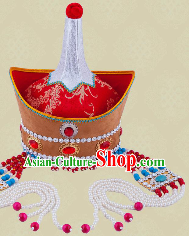 Chinese Mongol Nationality Wedding Tassel Hat Mongolian Minority Bride Hair Accessories Ethnic Stage Performance Headdress