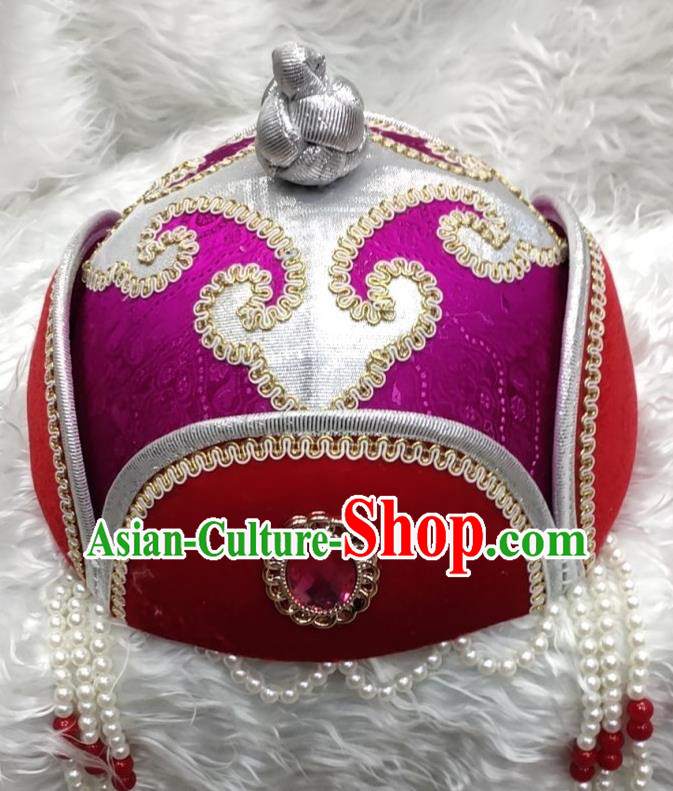 Chinese Mongol Nationality Children Purple Hat Mongolian Minority Girl Hair Accessories Ethnic Folk Dance Headdress
